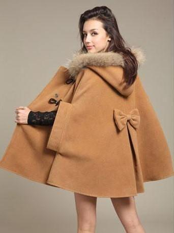 Elegant Style Fur Hooded Cape with Bat sleeves Winter Collection